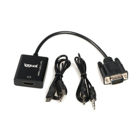 IGGUAL ADAPTADOR VGA A HDMI + AUDIO + MICROUSB