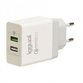 IGGUAL CARGADOR DOBLE 2XUSB CARGA RAPIDA QC3.0 30W