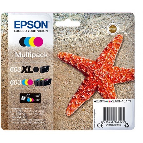 EPSON TINTA MULTIPACK STD/XL ESTRELLA DE MAR 4 TINTAS 603 XL NEGRO/STD. CMY NO TAG MULTI
