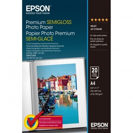 EPSON PAPEL FOTOGRAFICO SEMIBRILLO (PREMIUM SEMIGLOSSY PHOTO) A4, 20 HOJAS DE 251G.