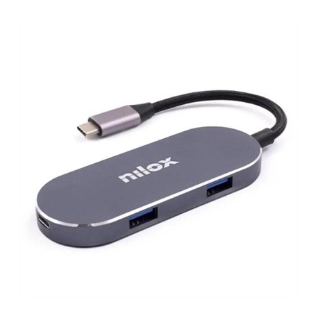 NILOX MINI DOCKSTION USB-C HDMI, 5 EN 1, PLATA