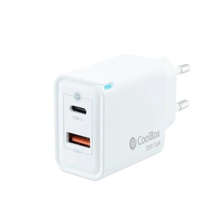 COOLBOX CARGADOR GAN 30W USB-C/USB-A PARED