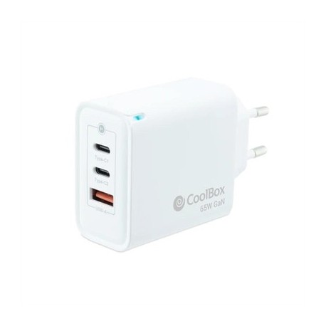 COOLBOX CARGADOR PARED GAN 65W USB-C/USB-C/USB-A