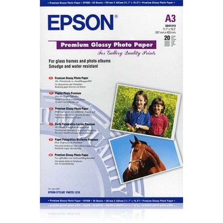 EPSON PAPEL PREMIUM GLOSSY PHOTO 255G, 20 HOJAS DE A3