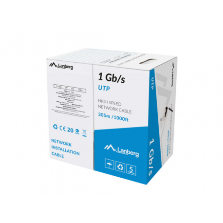 BOBINA CABLE RED LANBERG UTP RJ45 1GB/S SOLIDO CCA AWG23 305M  NEGRO