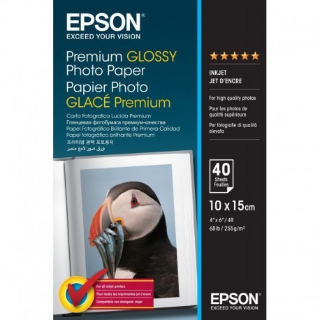 EPSON PAPEL PREMIUM GLOSSY PHOTO 255 GR, 10 X 15CM, 40H.