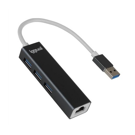 IGGUAL HUB USB-A 3 PUERTOS USB 3.0 + RJ45 GIGABIT