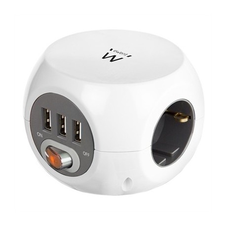EWENT EW3939 REGLETA CUBO 3 TOMAS/3 USB BLANCO