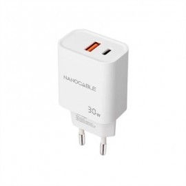 NANOCABLE CARGADOR USB-C/PD+USB-A/QC 30W BLANCO