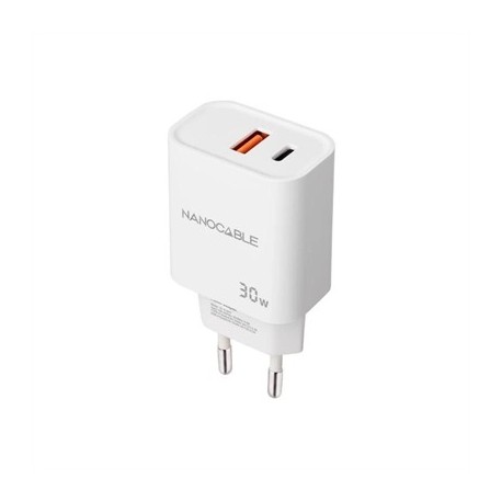 NANOCABLE CARGADOR USB-C/PD+USB-A/QC 30W BLANCO