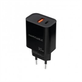 NANOCABLE CARGADOR USB-C/PD+USB-A/QC 30W NEGRO