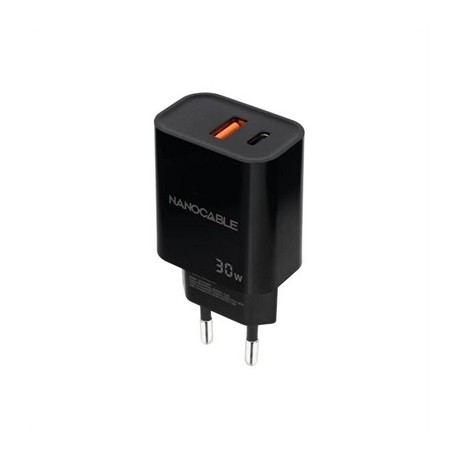 NANOCABLE CARGADOR USB-C/PD+USB-A/QC 30W NEGRO