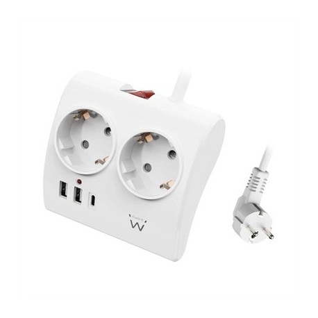 EWENT EW3870 REGLETA 2  SHUCKO 2 USB-A 1 USB-C BL.