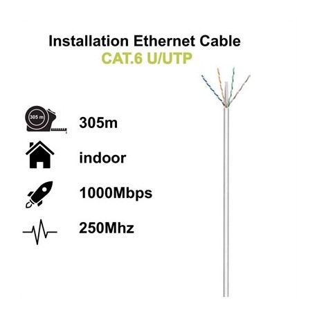 EWENT BOBINA CABLE RED CAT. 6 U/UTP, PVC, 305MT