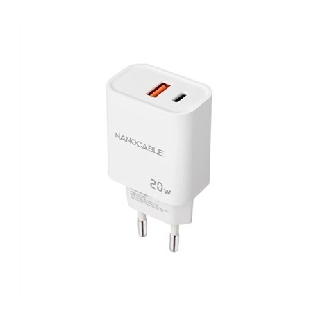 NANOCABLE CARGADOR USB-C/PD+USB-A/QC 20W BLANCO