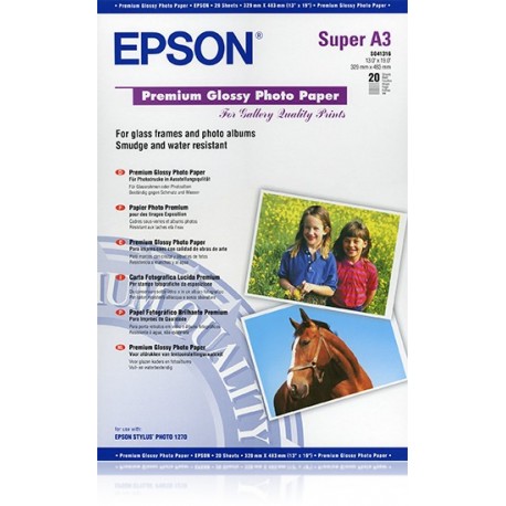 EPSON PAPEL PREMIUM GLOSSY PHOTO, 20 HOJAS DE A3+ - 250G/M2