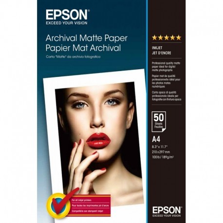 EPSON PAPEL MATE LARGA DURACION (ARCHIVAL MATTE PAPER) A4, 50 HOJAS, 192G.