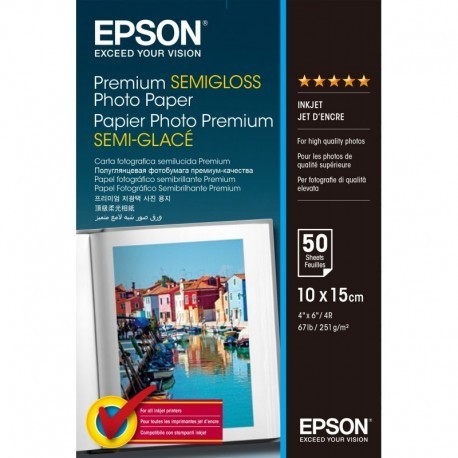 EPSON PAPEL FOTOGRAFICO SEMIBRILLO (PREMIUM SEMIGLOSSY PHOTO) A6, 50 HOJAS DE 251G.