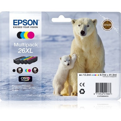EPSON CLARIA PREMIUM CARTUCHO MULTIPACK 4 COLORES 26XL ALTA CAPACIDAD EXPRESSION PREMIUM XP-510