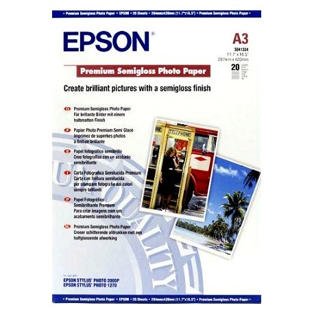 EPSON PAPEL FOTOGRAFICO SEMIBRILLO (PREMIUM SEMIGLOSSY PHOTO) A3, 20 HOJAS DE 251G.
