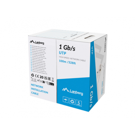 BOBINA CABLE RED LANBERG UTP RJ45 1GB/S SOLIDO CCA AWG23 100M GRIS