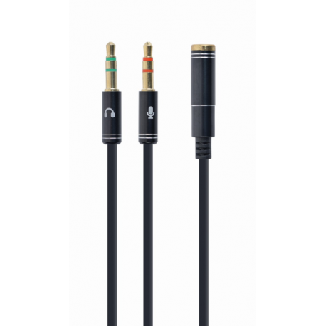 CABLE ADAPTADOR GEMBIRD-HEMBRA 4PINES 3,5MM A 2 STEREO 3,5MM NEGRO, C.METALIC