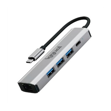 IGGUAL HUB TIPO C 5 PUERTOS 3XUSB + RJ45 + TIPO C