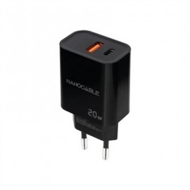 NANOCABLE CARGADOR USB-C/PD+USB-A/QC 20W NEGRO
