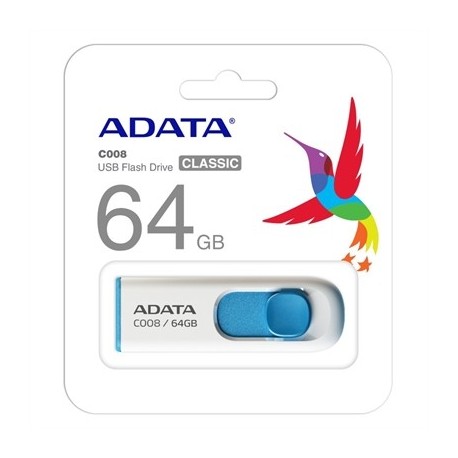 ADATA LAPIZ USB C008 64GB USB 2.0 BLANCO/AZUL