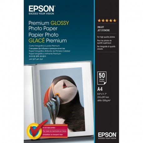 EPSON PAPEL PREMIUM GLOSSY PHOTO 255G, 50 HOJAS DE A4