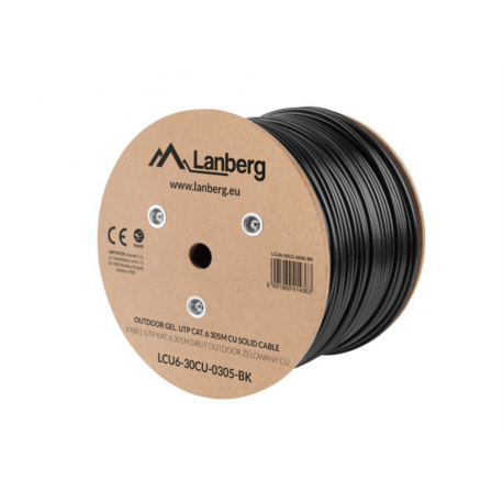 BOBINA CABLE RED LANBERG EXTERIOR UTP RJ45 CAT.6 GEL-FILLED CU AWG24 305M  NEGRO