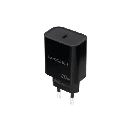 NANOCABLE CARGADOR PARED USB-C PD 20W NEGRO