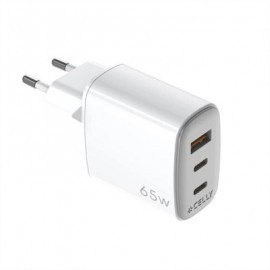 CELLY CARGADOR GAN 1USB 2USB-C 65W WH