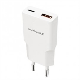 NANOCABLE CARGADOR USB-C/PD + USB-A/QC 20W BLANCO