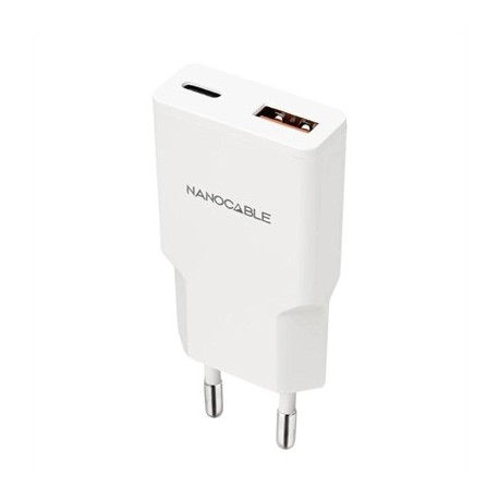 NANOCABLE CARGADOR USB-C/PD + USB-A/QC 20W BLANCO