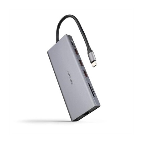 NANOCABLE HUB 12EN1 USB-A/C+HDMI+DP+RJ45+TF+SD+AU
