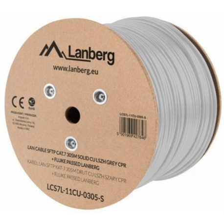 BOBINA CABLE RED LANBERG SFTP RJ45 CAT.7 SOLIDO CU AWG23 LSZH CPR 305M GRIS FLU
