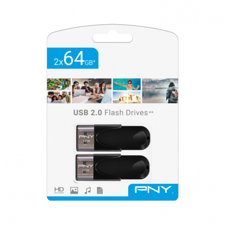 USB 2.0 PNY TWIN PACK 2X64GB ATTACHE 4 NEGRO