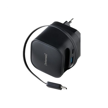 INTENSO CARGADOR GAN W65ACIC RETRACTIL NEGRO